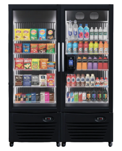 Smart vending machine with glass product display